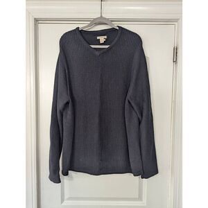 Carbon2Cobalt Sweater men's size‎ Large black cotton/cashmere cable knit V-neck